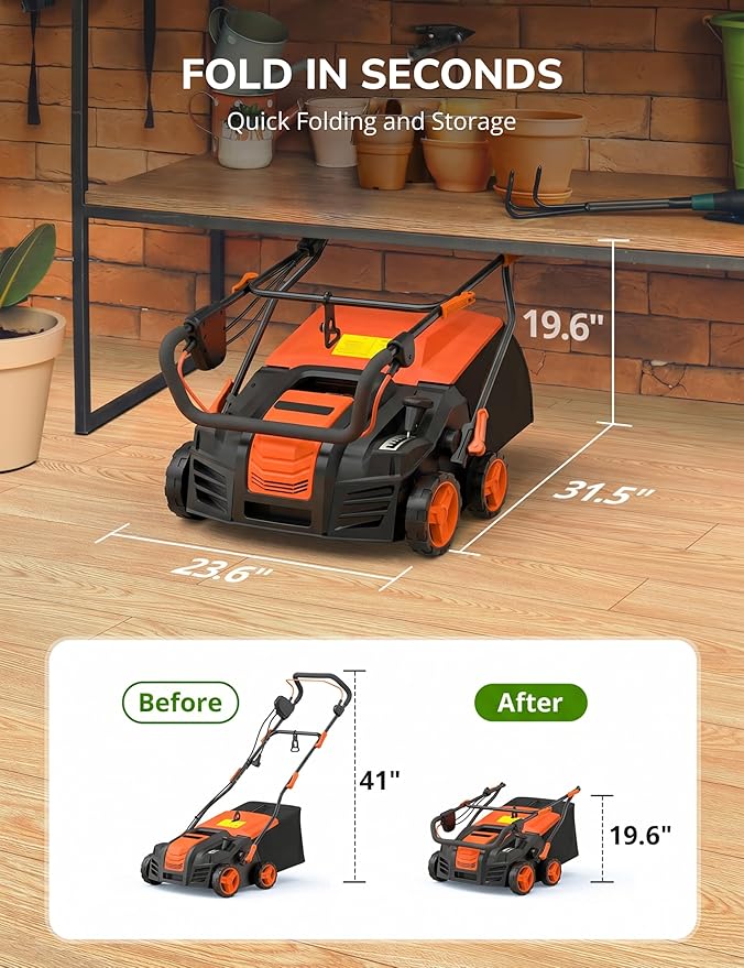 16” Artificial Turf Vacuum,1800w Grass Sweeper 15 Amp Lawn Sweeper Yard Power Brush with 55L Removable Leaf Collection Bag, Quick-Fold, Keeps Clear Sweepy Box, Hesperidium