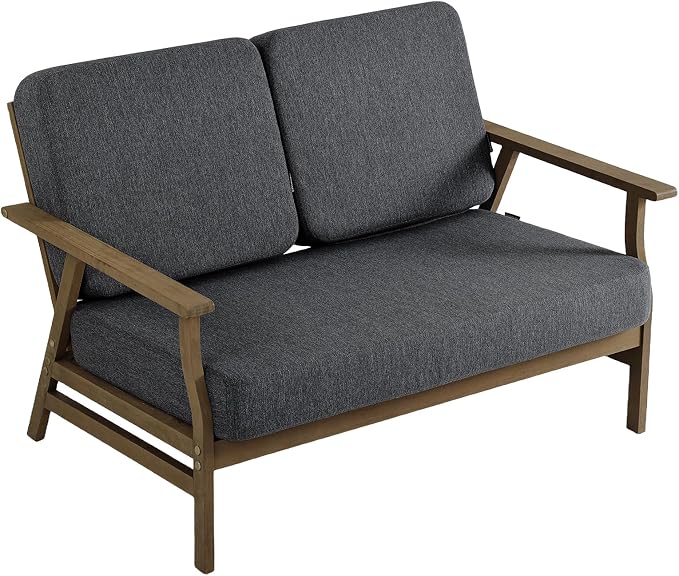 4 Pieces Patio Furniture Sets, Teak Wood Outdoor Sectional Furniture with Coffee Table, 4 Seats Patio Sofa Couch Conversation Set for Backyard Deck - Dark Gray