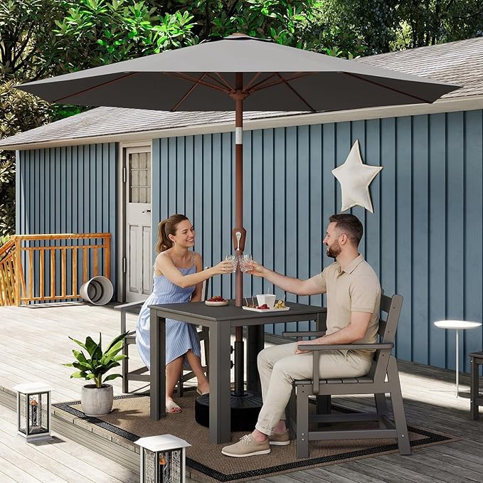 BRIOPAWS 9FT Patio Umbrella with Base Included | Outdoor Table Umbrellas | Push Button Tilt & Crank | 8 Sturdy Fiberglass Ribs | Waterproof | Heavy Duty for Garden Lawn DeckBackyard & Pool