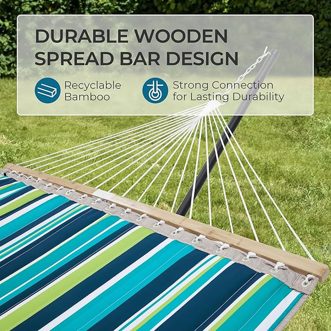 SUPERJARE Hammock with Stand, 2 Person Quilted Outdoor Hammock, Detachable Pillow & Bamboo Spreaders, Portable Hammock with Carrying Bag, Heavy Duty Stand, Perfect for Outside, Patio, Dark Cyan