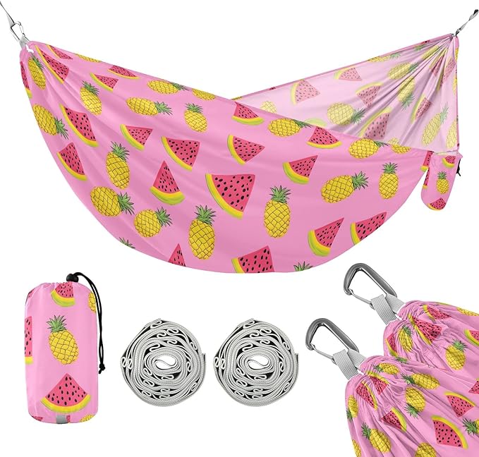 Camping Hammock Outdoor Hammocks for Outside Pineapple Watermelon Beach Trees Portable Lightweight with Pockets Tree Straps Indoor
