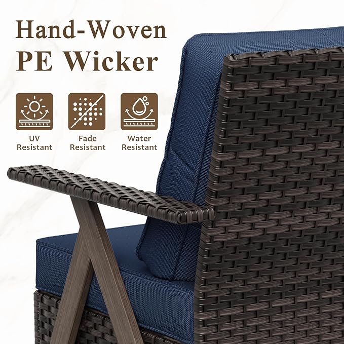 6 Piece Patio Furniture Set, Wicker Patio Conversation Set with Swivel Glider Chair and Outdoor 3-Seater Sofa and 2 Ottomans and Side Table for Deck Yard and Poolside