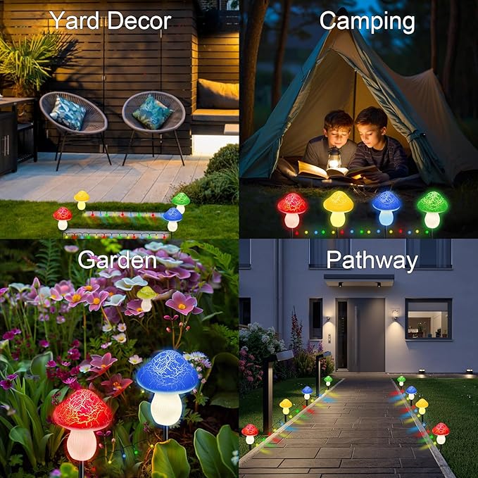 LiyuanQ Mushroom Solar Lights Outdoor Decor - 8 Pack 50 LED Crackle Mushroom Lights, 23ft Solar Powered Fairy String Light with 8 Modes, Waterproof for Outside Garden Yard Patio Pathway, Colorful