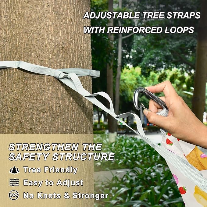 Camping Hammock Outdoor Hammocks for Outside Ice Cream Cone Strawberry Beach Trees Portable Lightweight with Pockets Tree Straps Indoor Small