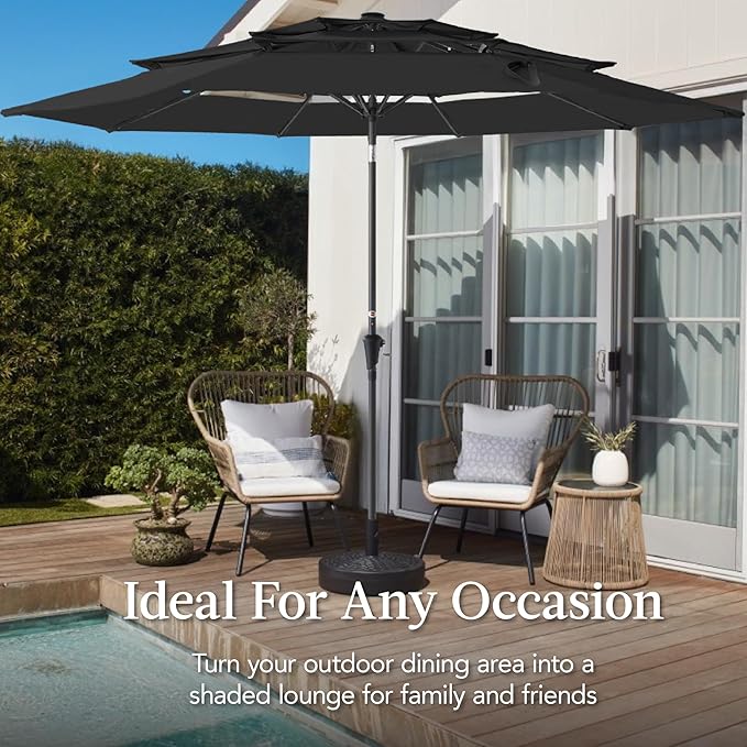 Best Choice Products 10ft 3-Tier Market Patio Umbrella, Outdoor Sun Shade with Tilt, Crank Lift, 8 Ribs for Backyard, Deck, Poolside