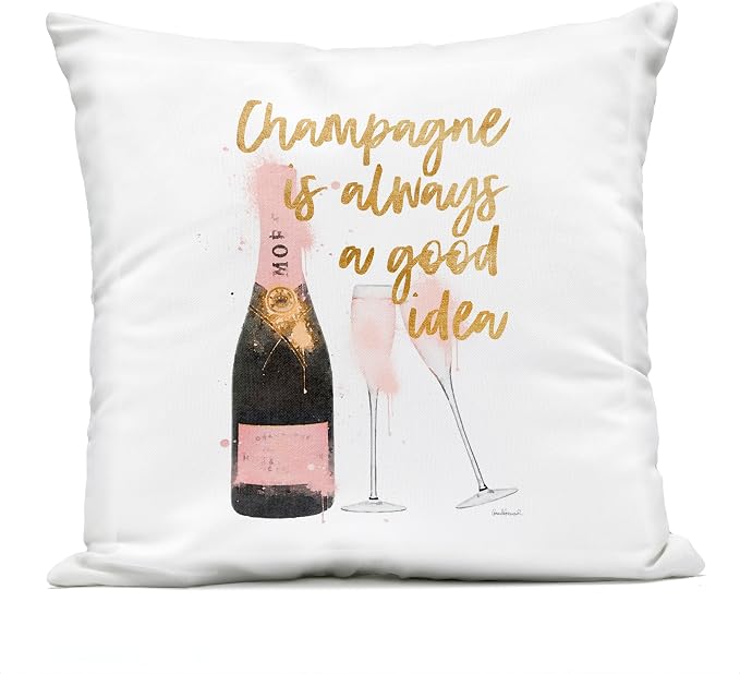 Stupell Industries | Champagne Always Good Idea Pink Glam Bottle, 18 x 18 | Outdoor Pillow, Made in USA - By Amanda Greenwood
