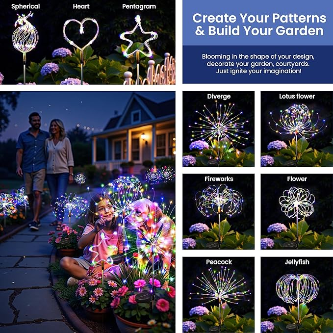 Solar Lights Outdoor, 120LED 8pack Fairy Garden Lights Decor for Outside Fireworks Lights Solar Powered for Yard, Patio, Pathway, Walkway, Balcony,Multicolor