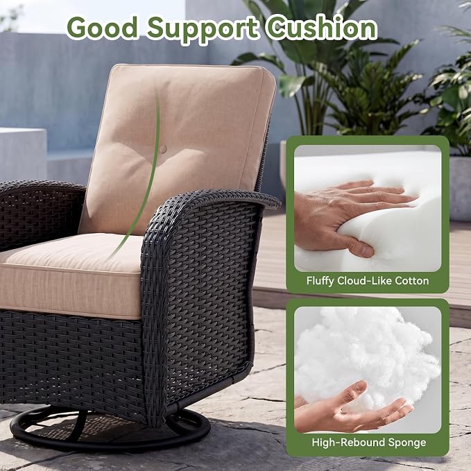 LazySunsets 9 PCS Patio Furniture Set, Outdoor Sectional All-Weather Wicker Conversation Set with Swivel Rocker Chairs, 4'' Thick Cushions for Backyard Poolside(Cream/Black)