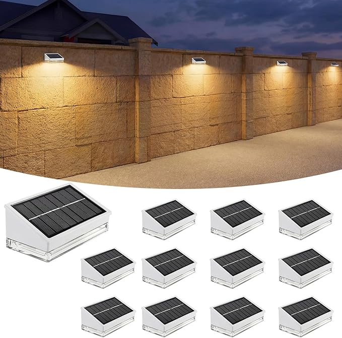NIORSUN Solar Fence Lights 12 Pack, Outdoor Solar Lights with 3 Color Temperatures, IP65 Waterproof Wide-Angle LED Lighting for Fence, Patio, Yard, Deck, Wall, Garden (White)