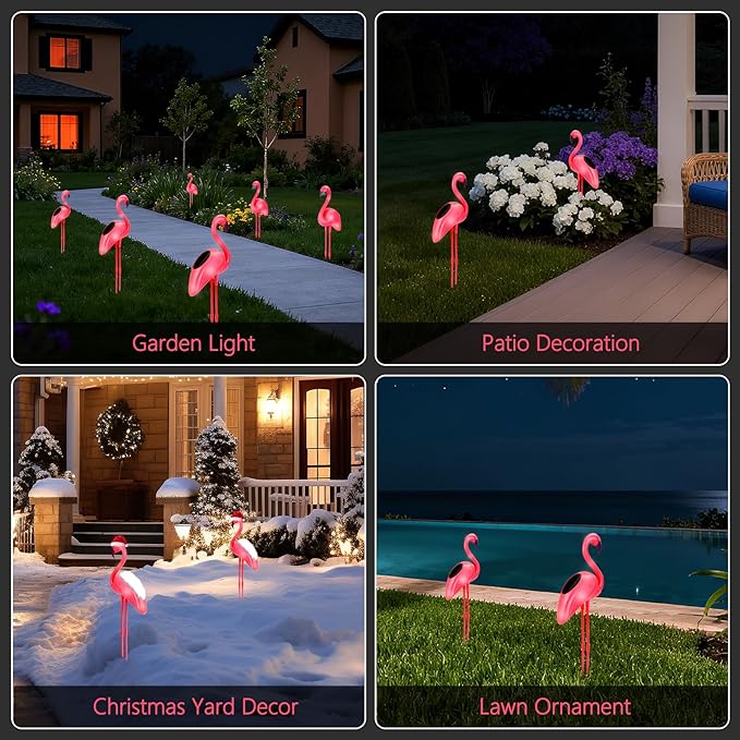 Flamingo Solar Lights Outdoor Decor, 2 Pack Waterproof Solar Powered Garden Pink Flamingos for Yard Decorations, Flamingo Gifts for Women Mom Grandma Walkway Pathway Patio Lawn Ornaments Outside