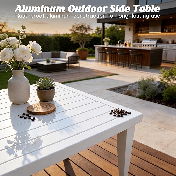 Aluminum 4-Seats Outdoor Patio Furniture Set, Sectional Conversation Sofa Set with 5.2" Thick Cushions & Coffee Tables,Rust-Resistant Frame Seating Sofa for Porch, Garden, Backyard, White