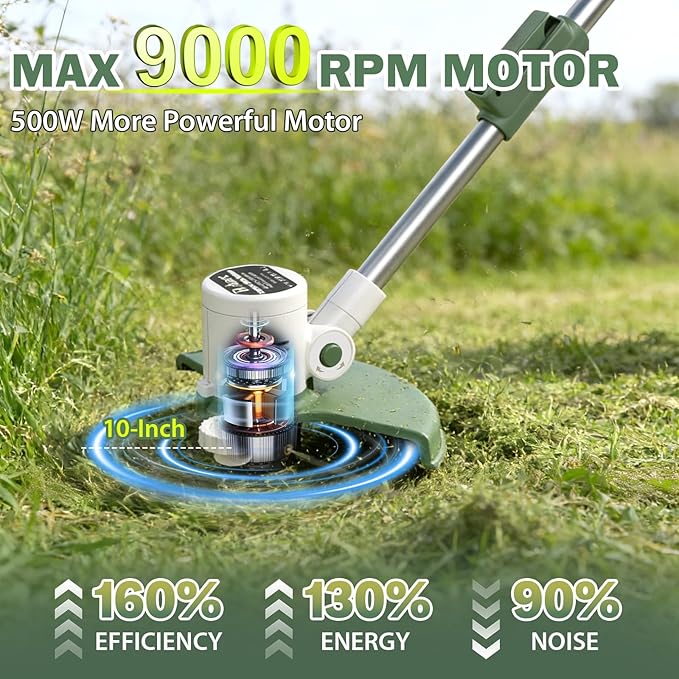 21V 3-in-1 Cordless Weed Eater-Weeding/Trimming/Lawn Mower, with 8 Replace Auto Line Feed, Electric Grass Trimmer for Garden, Lawn, 120 Mins of Non-Stop (2x4.0 mAh Battery Included)
