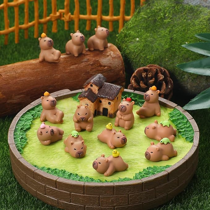 45 Pcs Mini Capybara Figures 9 Styles Mini Resin Capybaras Cute Capybara Figurines Resin Animals Miniature Figurines Tiny Animals for Garden Moss Landscape Dollhouse Tabletop Party Decor DIY