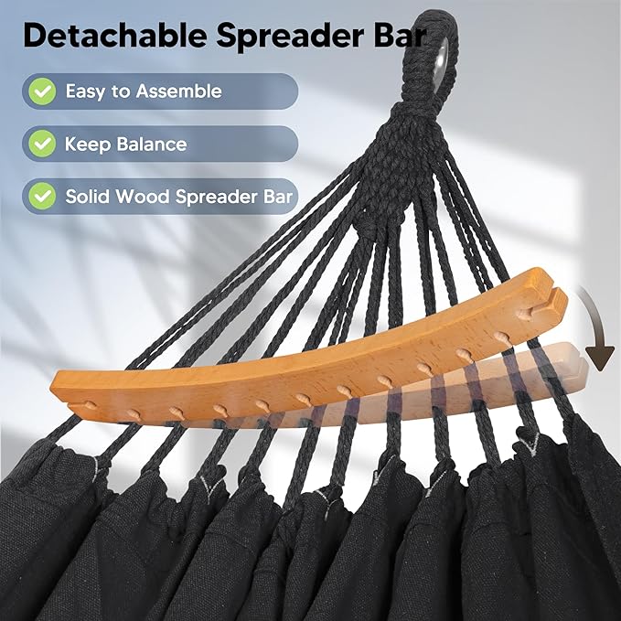 SUNCREAT Hammocks Outdoor Camping Double Hammock with Spreader Bar, Carrying Bag, Portable Tree Hammock for Outside, Dark Gray