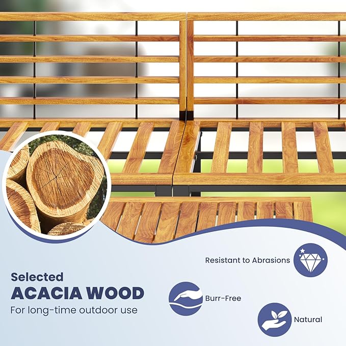 Tangkula 5 Pieces Patio Conversation Set, Acacia Wood Chair Set with Ottoman & Coffee Table, Comfy Seat & Back Cushions, Outdoor Wood Furniture Set for Backyard, Poolside, Garden
