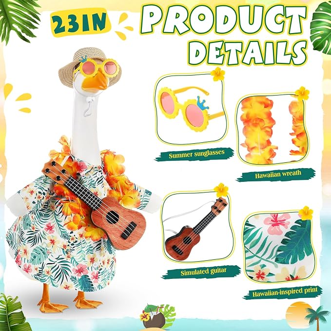 Bikini Porch Goose Outfits with Sunglasses and Swimming Tube for 23" Summer Goose Costume Garden Patio Statue Decor(Guitar)