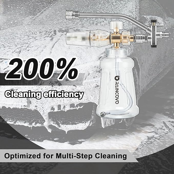 Raincovo Foam Cannon for Pressure Washer, Snow Clear Foam Cannon Dual Connector Accessories, Power Washer Soap Attachment for Car Wash, Stainless Steel Filter, 5 Nozzle Tips with Holder