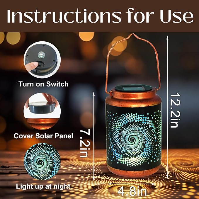 DIBIEECN Birthday Gifts for Women Mom Grandma Wife, Solar Lanterns Outdoor Waterproof, Metal Hanging Lights Garden Decor, LED Decorative Lantern for Patio Porch Backyard, Blue, 2 Pack