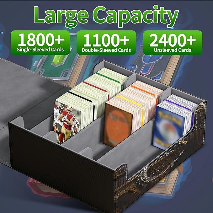 Large Card Deck Box for MTG, Fits 1200+ Sleeved Cards, PU Leather Storage Case with Strong Magnetic Closure, Multiple Colors for TCG CCG Baseball Card Collections, Mechanical Dragon
