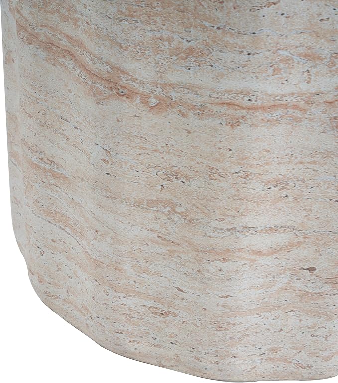 Christopher Knight Home Jaym 18.00" H Indoor Outdoor Accent Side Table, Patio Decorative End Table, Wave Cylinder Lightweight Concrete Garden Stool for Patio Balcony & Garden Decor, Travertine