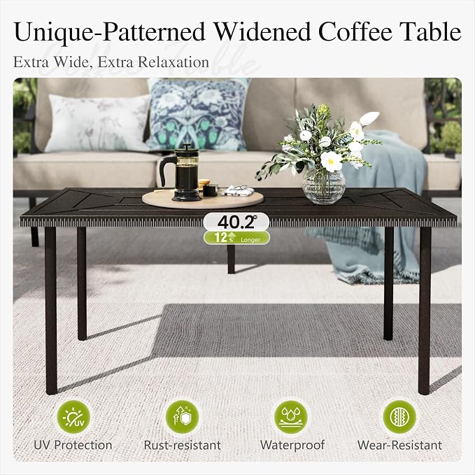 Sophia & William Patio Conversation Set for 7, 3-Seater Sofa, 2 Fixed Chairs, 2 Rocking Chairs and a Coffee Table, Metal Outdoor Furniture with 5.75" Extra Thick Cushions, Beige