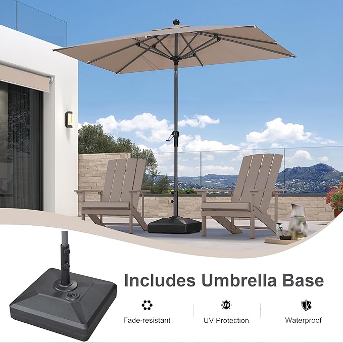 PURPLE LEAF 8' x 5' Rectangle Patio Market Umbrella with Base Outdoor Table Umbrellas Aluminum Frame Sun Shade with 8 Sturdy Ribs Tilt for Garden Deck Lawn Pool Beige