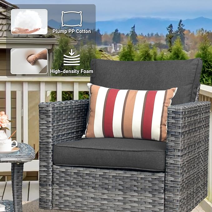 HOOOWOOO Wicker Outdoor Swivel Bistro Set for 2,3 Piece Patio Rocking Chairs and Table,All Weather Resistant Outside Out Door Rattan Rockers Furniture Set,Black
