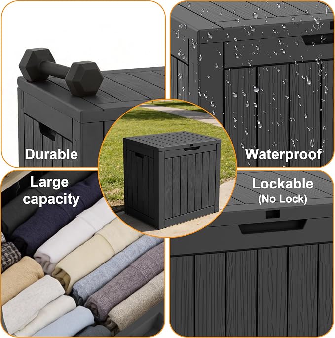 ROJIK 35 Gallon Deck Box Outdoor, Waterproof Outdoor Storage Boxes with Lids, Outside Resin Lockable Storage Box for Patio Cushions, Garden Tools(Grey)