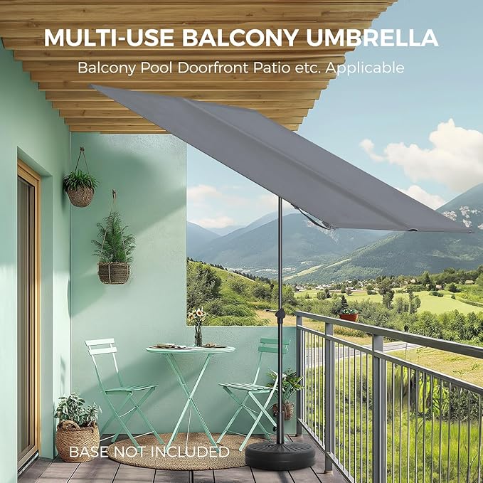 HOMSHADE 6x4ft Outdoor Balcony Umbrella - Flat Porch Pool Patio Umbrella Rectangular Canopy Shade UPF50+ UV Protection 360° Rotating & Tilting All Angles Applicable (Grey, No Base)