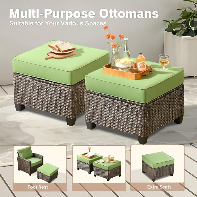ovios 7 Pieces Patio Furniture Set, Outdoor Wicker Sofa Couch with 4 Chairs Comfy Cushions, All Weather Brown Rattan Conversation Set for Backyard Deck Porch, Green