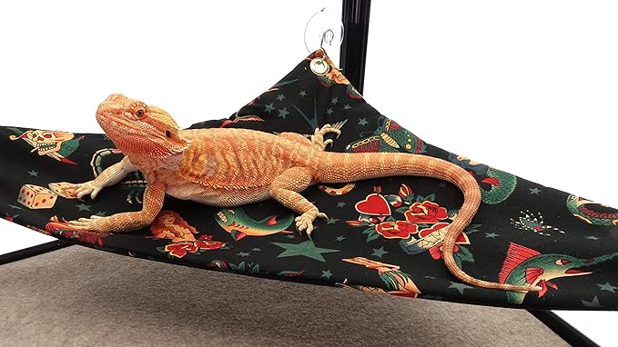 Hammock for Bearded Dragons, Vintage Tattoos Fabric with Suction Cup Hooks