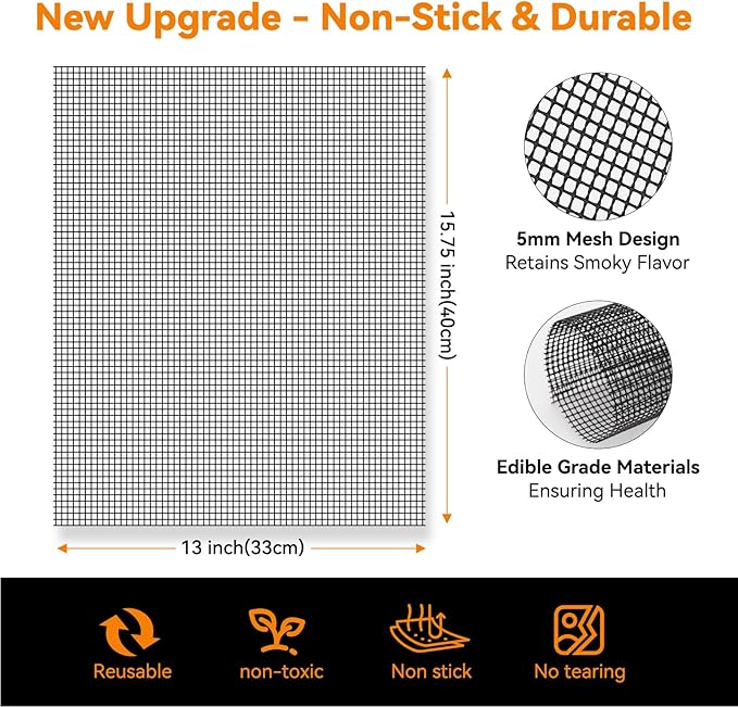 Dailyart Grill Mesh Mat - Set of 5 Non-Stick Mesh Grill Mats for Outdoor Grill -Even Heating&Easy to Clean& Reusable Outdoor BBQ Accessories, Works on Gas, Charcoal, Electric Grills 15.75 x 13" Black