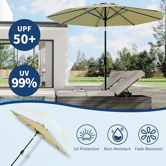 10Ft Patio Umbrella - 8 Sturdy Ribs Outdoor Table Umbrella with Crank Lift & Push Button Tilt - Market Umbrella for Pool, Deck, Yard, Garden - Turquoise