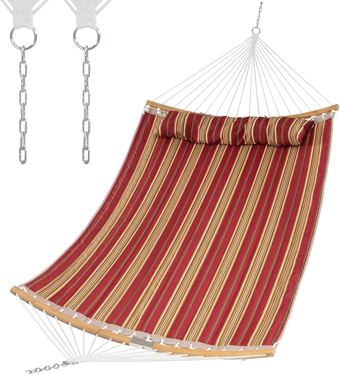 Giantex with Detachable Pillow Outdoor Hanging Chair, Patio w/Curved Bamboo Spreader Bar, Steel Chain, Hammock Swing for Backyard, Beach, Garden(Stand Not Included) (Red)