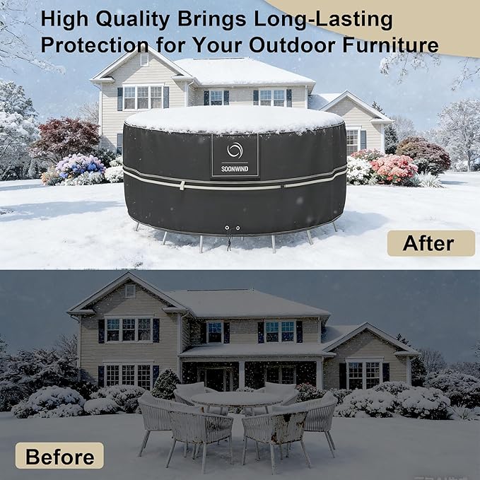 Heavy Duty Waterproof Outdoor Patio Furniture Covers - All Weather Protection for Sectional Sofa, Dining Table & Chair Set, Patio Furniture Protector Cover (All Black, Round-72"D x 28"H)