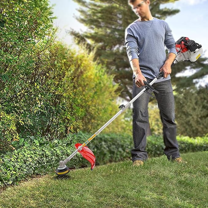 Gasoline Brush Cutter 2-Stroke 1700W 8500RPM Gas Weed Wacker Brushs Cutter and Gas String Trimmer 2-Cycle Extreme Duty with Fuel Tank Multi Garden Tools Brush Cutters Weed Wacker for Yard Lawn 52CC