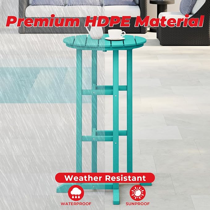 Costaelm Outdoor Bar Table, 42" Counter Height Round Patio Cocktail Bar Table, Patio Bar Table Bistro Dining Table Pub Table for Front Porch Deck, Backyard, Garden, Turquoise