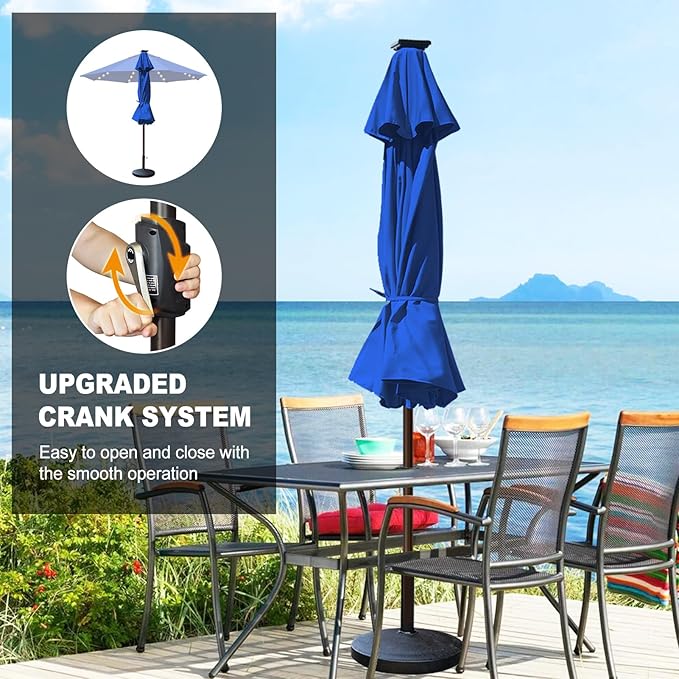Eurmax USA 10-Year-Non-Fading 10FT Outdoor Patio Market Umbrella with LED Lights,UPF50+ UV Resistant,Heavy Duty Commercial Grade,Crank Lift Design,Windproof Vented Top for Garden,Pool,Deck,Pacific Blue