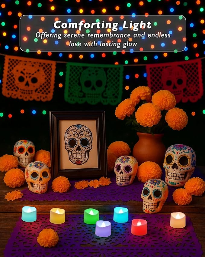 Raycare 7-Color Changing Battery Operated Tea Lights, 200+Hour Electric Flameless Candles, Realistic Votive LED Tea Lights for Wedding Party Halloween Thanksgiving Christmas Decorations Pack of 12