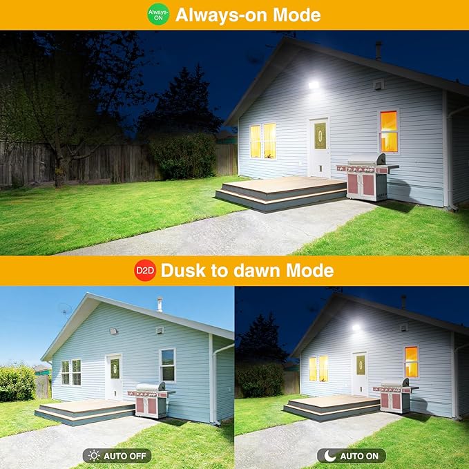 Onforu 150W Dusk to Dawn LED Outdoor Flood Light with Timer, Adjustable Brightness up to 15000lm, IP66 Waterproof Security Light with Plug for Yard 2 Pack