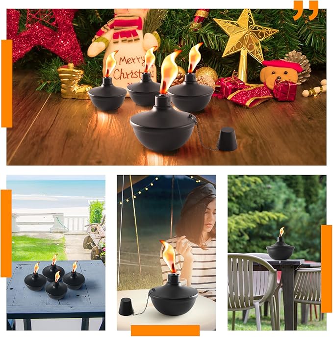 SNOGSWOG 6 Pack Metal Table Top Torches, 22oz Citronella Torches for Outside, Refillable Flame Light Torch, Decorative Tabletop Lantern for Yard, Patio, Deck, Garden, Party, Landscape