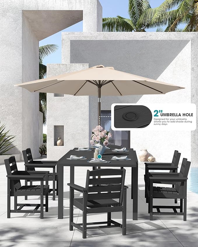SERWALL Outdoor Dining Chairs Set of 2, All-Weather HDPE Patio Chairs, Black