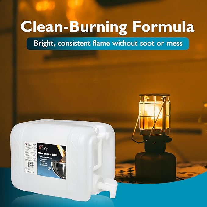 Firefly Fuel Tiki Torch Fuel – Clean-Burning Outdoor Lamp Oil for Tiki Torches and Lanterns. Low Smoke, Pure, Odorless Formula, Long-Lasting – Outdoor Patio & Garden Use - 5 Gallons