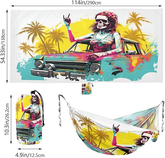 Hammocks for Outside Skeleton with Offroad Truck Camping Hammock Portable Hammocks with Tree Straps and Carry Bag Camping Accessories for Hiking Beach Outdoor