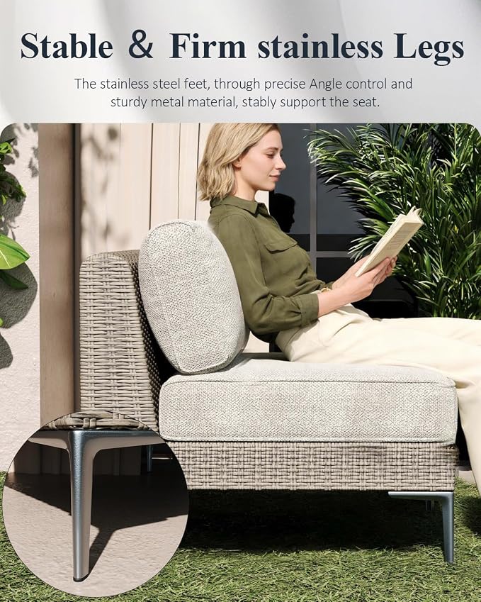 LayinSun 5-Piece Wicker Rattan Patio Furniture Set, Deep Seating Outdoor Modular Sectional Sofa Conversation Set with Thick Cushions for Lawn, Garden