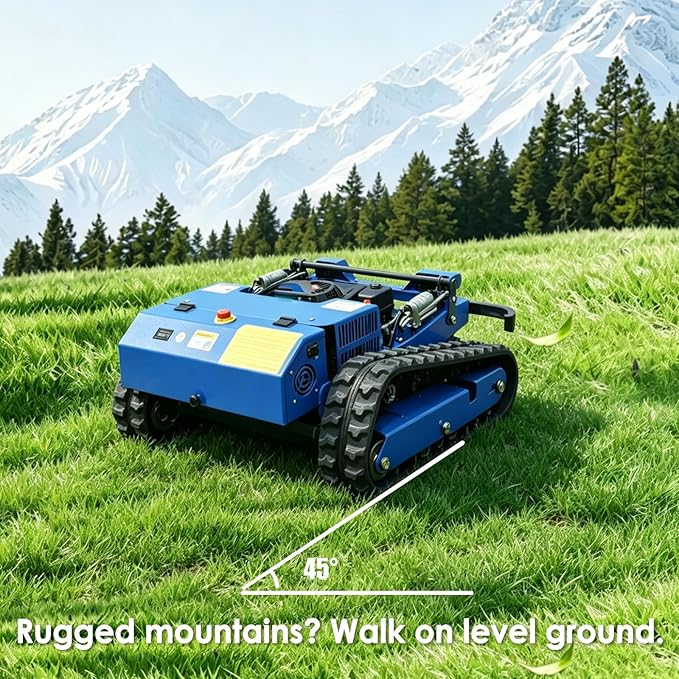 AIWEIYA-Remote Control Lawn Mower,Oil-Electric Hybrid Crawler Track Mower,3-15CM Cutting Height Professional Landscape and Estate Mower for 100% Slope(45°) Large Turf Grass Cutting
