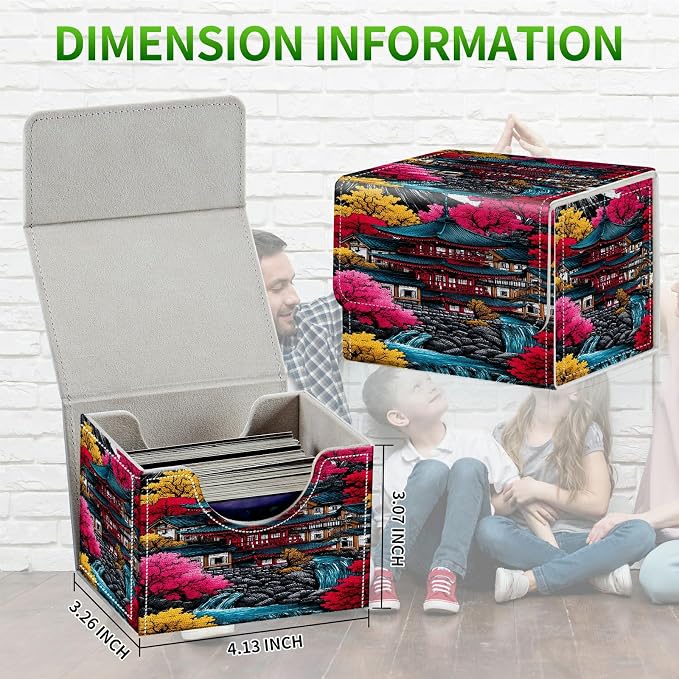 Card Deck Box for MTG, Cards Storage Box Fits 120+ Sleeved, Leather Small Size Strong Magnetic Closing Card Case for Board Games Magic TCG CCG Baseball Collection, Pink Leaf House