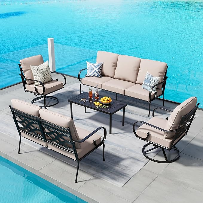 PHI VILLA Extra Large Metal Patio Furniture Sets, All-Weather Steel Frame Heavy Duty Patio Conversation Sets for Backyard, Porch and Garden