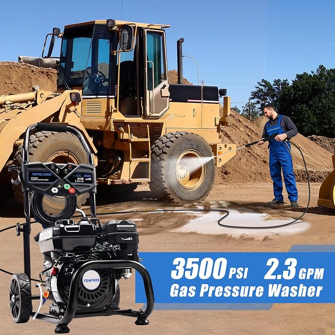 Gas Powered Pressure Washer 3500 PSI - 2.3 GPM Heavy Duty High Power Washer,209CC 7HP Engine with 25Ft Pressure Hose, Axial Aluminum Pump, Soap Tank, 4 Quick Connect Nozzle (Dark)
