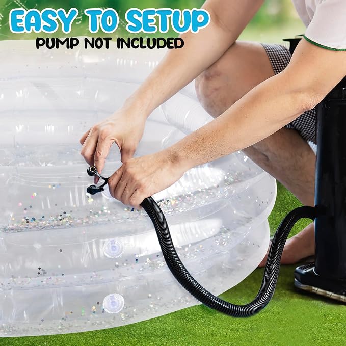 ArtCreativity Sparkly Inflatable Kiddie Pool for Kids 34"x10" - 3 Levels - Transparent Blow Up Baby Pool with Silver Glitter, Easy to Inflate Small Toddler Pools for Outdoor